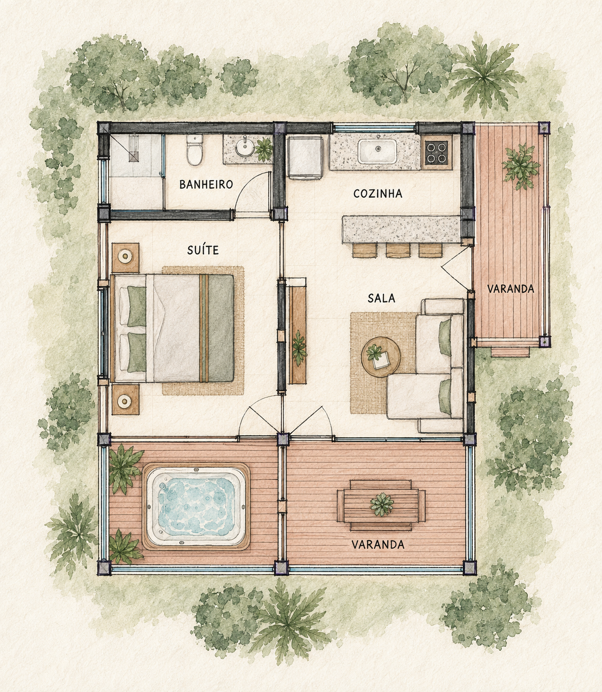 Croqui da planta da cabana tipo 4